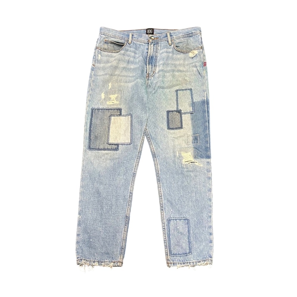BDG Urban Outfitters Dad Slim Taper Patchwork Distressed Light Wash Jeans 34x32